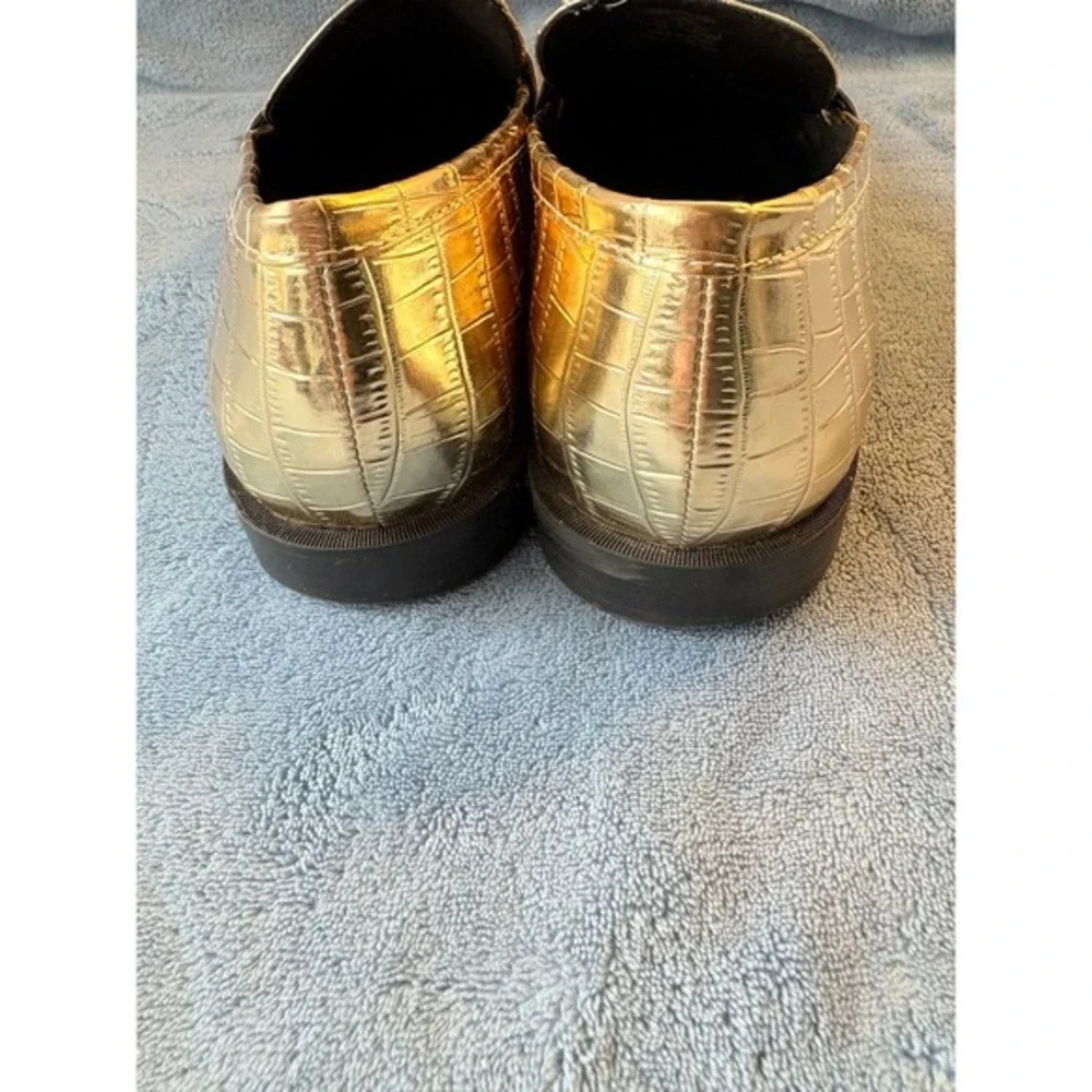 Zara Gold Metallic Croc Embossed Penny Loafers Size 38 Slip On‎ Shoes